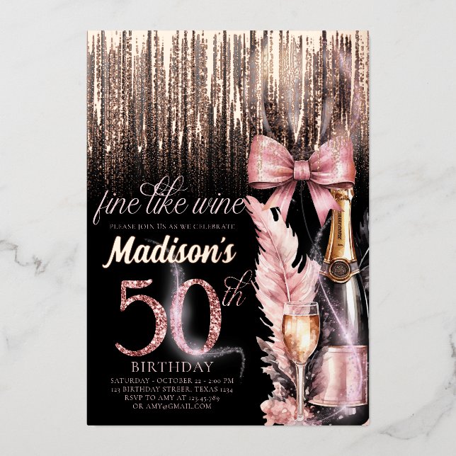 Luxury Foil 50th Rose Wine Adult Birthday (Front)