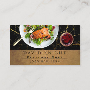 Luxury Food Chef Catering Black & Gold Marble Business Card