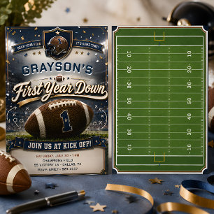 Luxury Football First Year Down 1st Birthday Invitation
