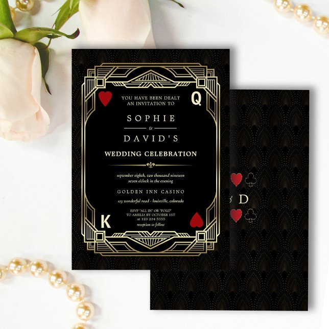 Luxury Gatsby Casino Las Vegas Poker Wedding Invitation (Elegant gold black casino wedding invitation, Art Deco great Gatsby wedding invite, poker wedding)