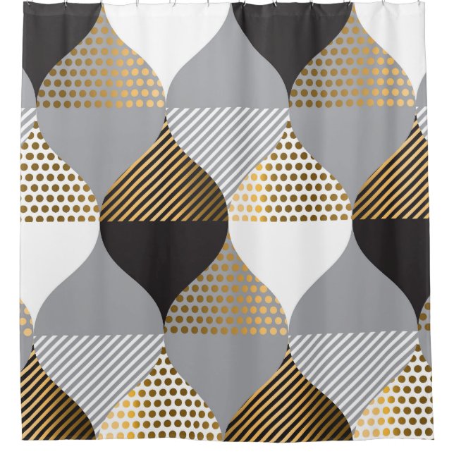 Luxury geometric: black, gold pattern shower curtain (Front)