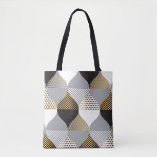 Luxury geometric: black, gold pattern tote bag