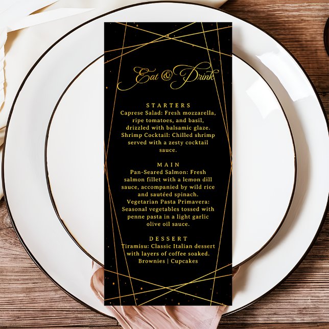 Luxury Geometric Black Tie Wedding Dinner Menu (Creator Uploaded)