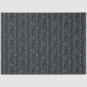 Luxury Geometric Blue and Gold Art Deco Decoupage Tissue Paper