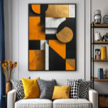 Luxury Geometric Composition Poster<br><div class="desc">Sophisticated abstract art with bold geometric shapes! Vibrant orange blocks mixed with rich textures of gold and marble. Modern design perfect for high-end interior decoration,  magazine covers,  and corporate projects. Conveys contemporary elegance and visual strength in every precise line!</div>