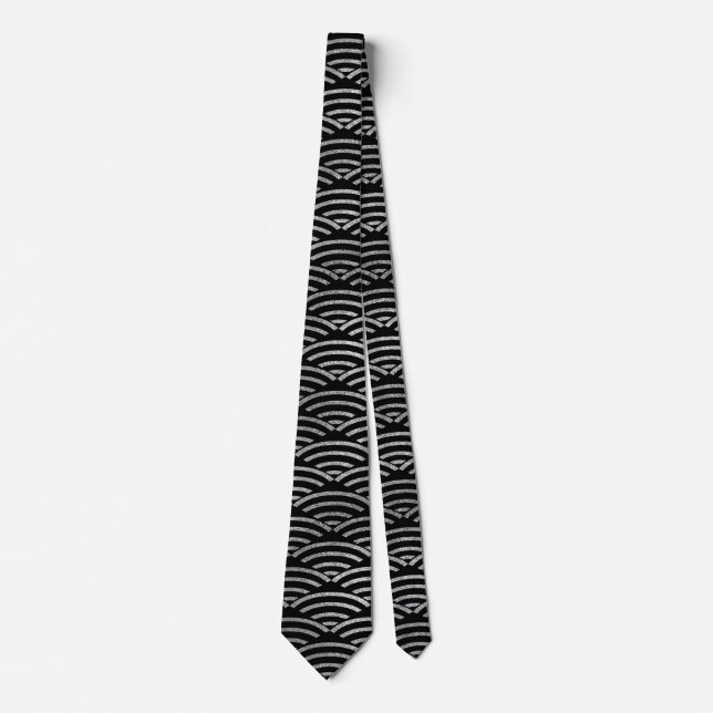 Luxury Geometric Silver on Black pattern Tie (Front)