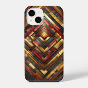 Luxury Geometric Wood Inlay Phone Case Red،gold