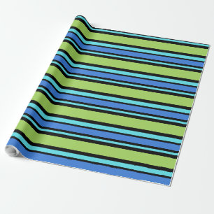 Luxury Giftwrap Blue Green Black Deckchair Stripes Wrapping Paper
