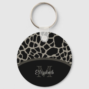 Luxury Giraffe Print Elegant Monogram and Name Key Ring
