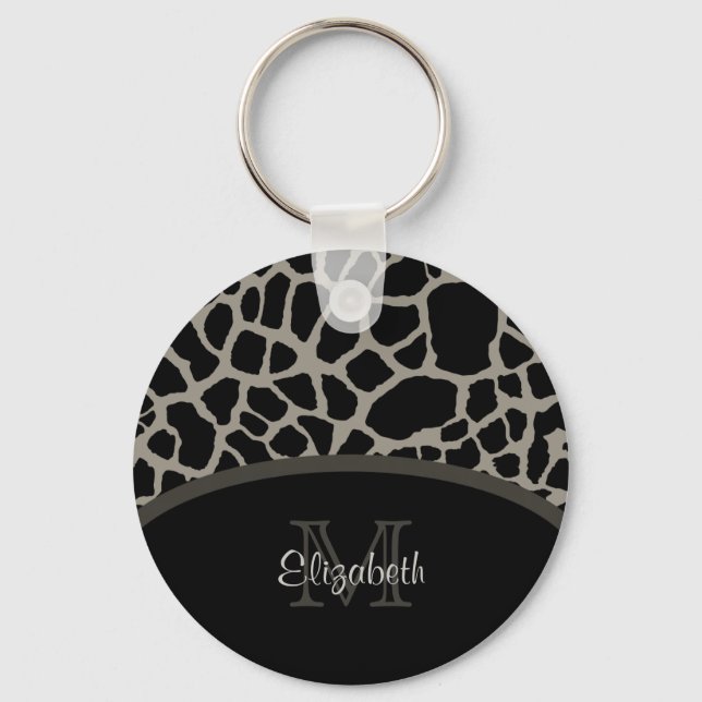 Luxury Giraffe Print Elegant Monogram and Name Key Ring (Front)
