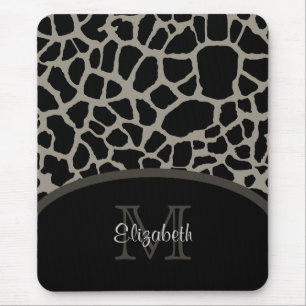 Luxury Giraffe Print Elegant Monogram and Name Mouse Pad