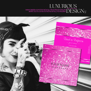 Luxury Girly Pink Glitter Luminous Stars Glamourou Square Business Card