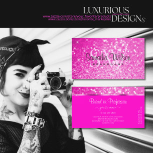 Luxury Girly Pink Glitter Luminous Stars Initials Business Card