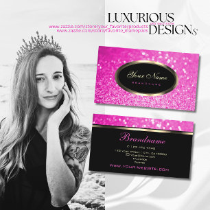 Luxury Girly Pink Glitter Sparkle Stars Oval Black Business Card