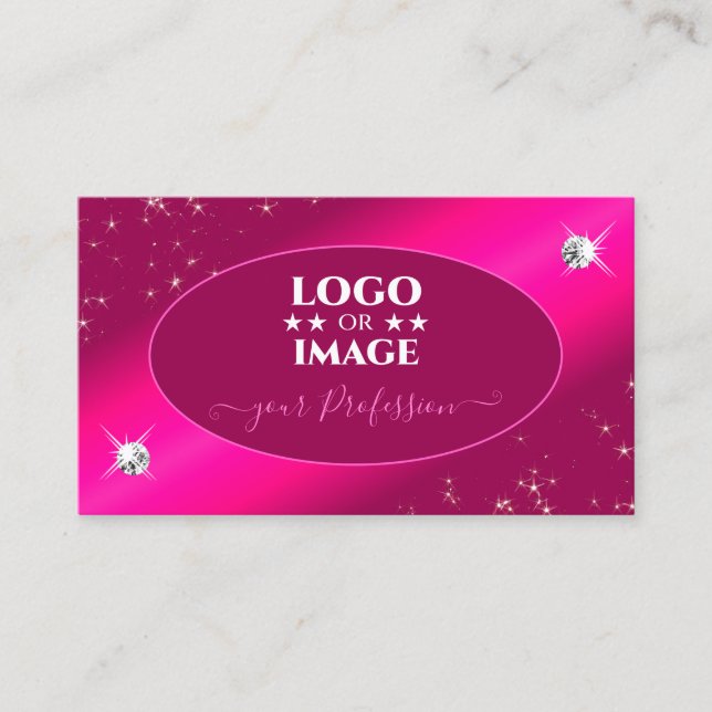Luxury Girly Pink Glitter Stars Diamonds with Logo Business Card (Front)
