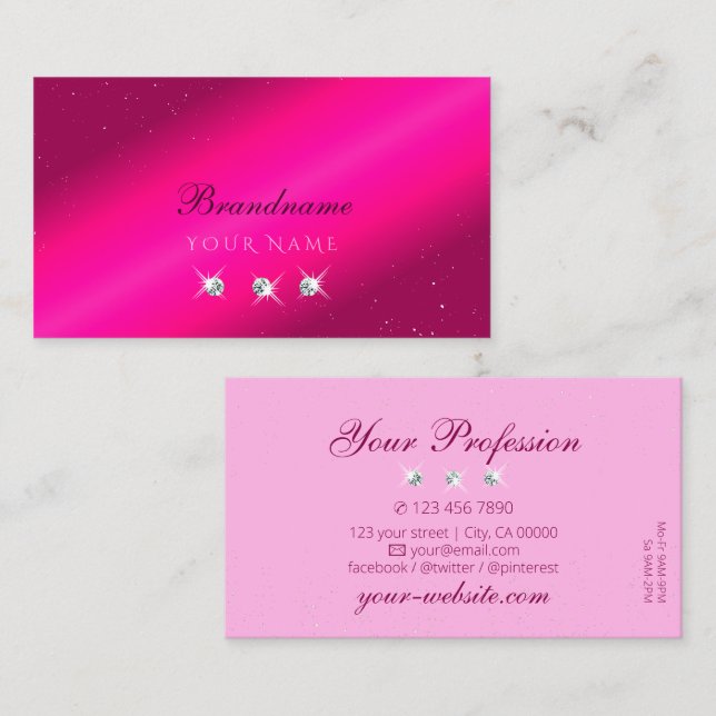 Luxury Girly Pink Sparkle Stars Diamonds Stylish Business Card (Front/Back)