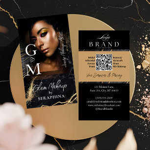 Luxury Glam Beauty Makeup Artist Black Gold Agate Business Card