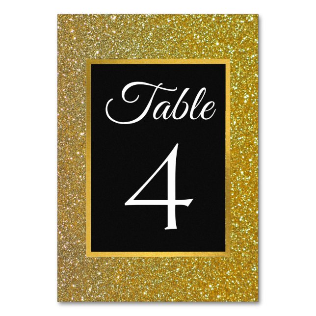 Luxury Glam Black and Gold Glitter Wedding  Table Number (Front)