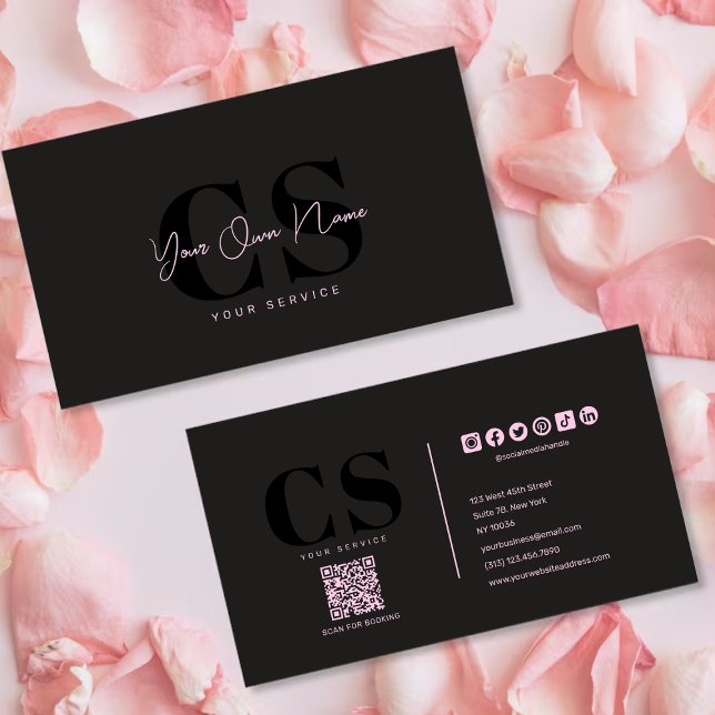 Luxury Glam Black Pink Beautician Business Card (Luxury Glam Black Pink Beautician Business Card)