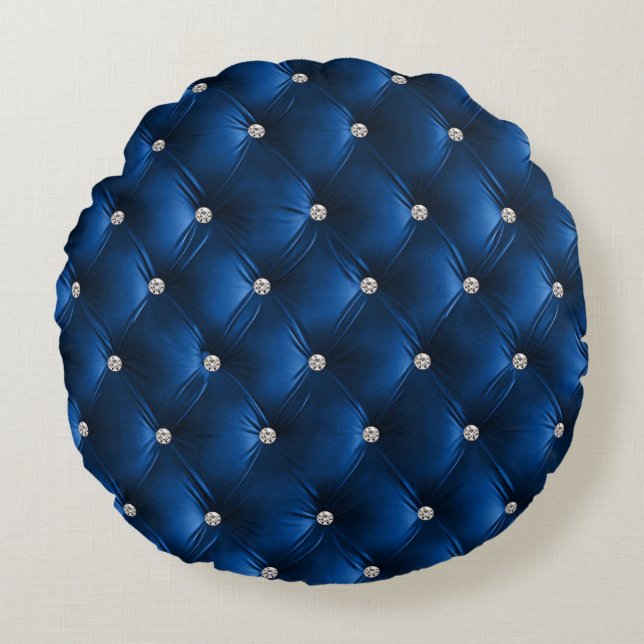 Luxury Glam Blue Soft Grey Faux Velvet  Round Cushion (Front)