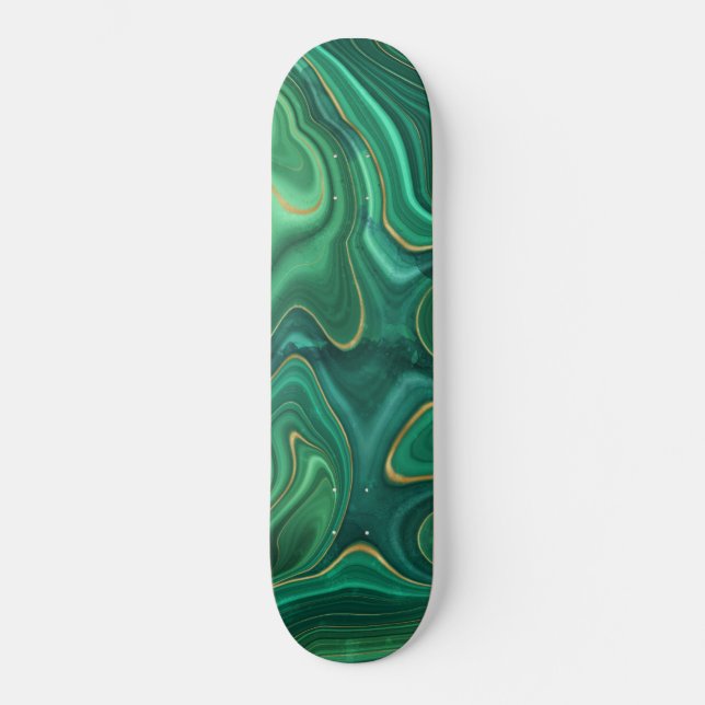 Luxury Glam Green Yellow Abstract Pattern Skateboard (Front)