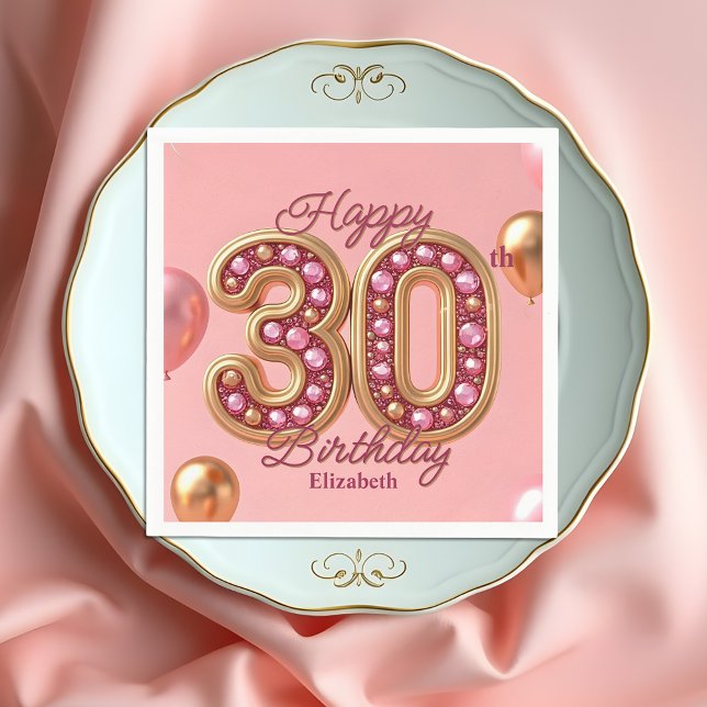 Luxury Glam Pink and Gold Gemstone 30th Birthday  Napkin (Creator Uploaded)