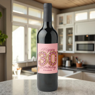 Luxury Glam Pink and Gold Gemstone 30th Birthday  Wine Label