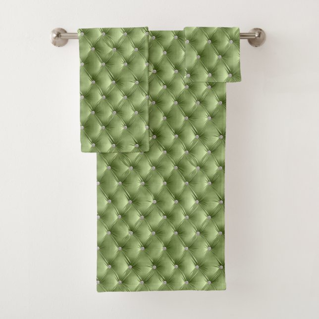 Luxury Glam Sage Green Faux Velvet  Bath Towel Set (Insitu)