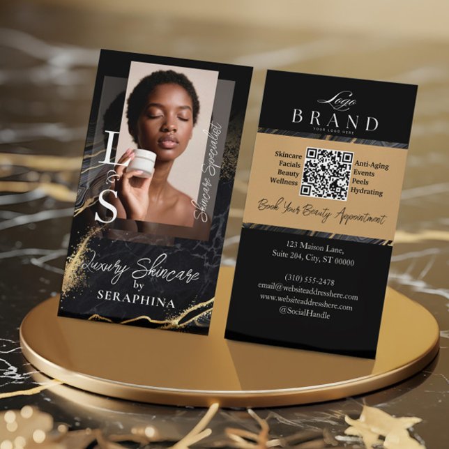 Luxury Glam Skincare Esthetician Black Gold Agate Business Card (Luxury Glam Skincare Esthetician Black Gold Agate Business Card)
