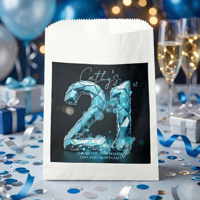 Luxury Glam Teal Blue Crystal 21st Birthday Party Favour Bags (Creator Uploaded)