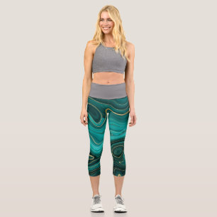 Luxury Glam Turquoise Abstract Pattern Capri Leggings