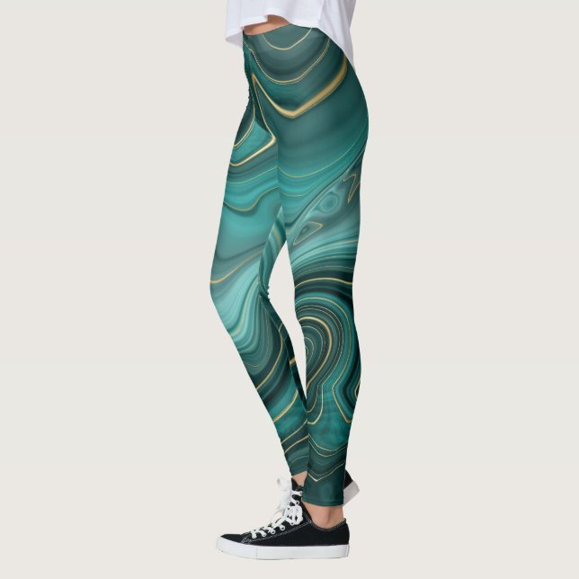Luxury Glam Turquoise Abstract Pattern Leggings (Left)