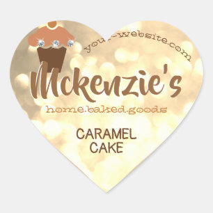 Luxury Glamour Cream Gold Glitter Cupcake Baking Heart Sticker