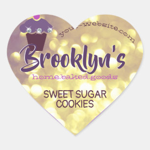 Luxury Glamour Purple Gold Glitter Cupcake Baking Heart Sticker