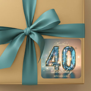 Luxury Glamourous Chic Teal Crystal 40th Birthday Square Sticker