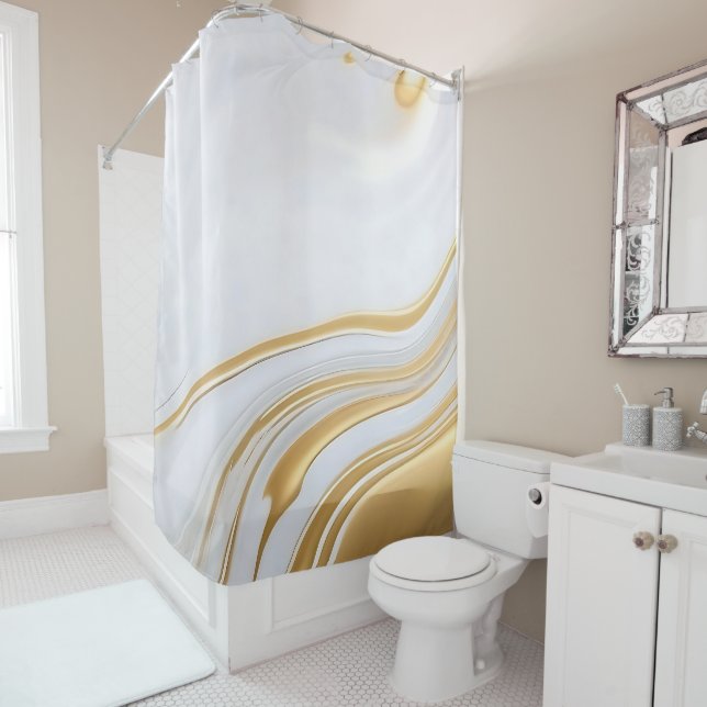 Luxury Glided Golden Marble Shower Curtain (In Situ)