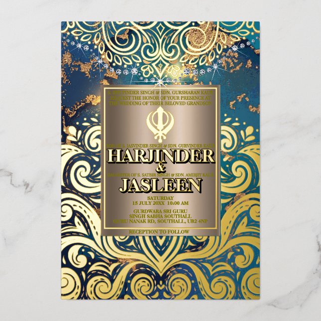 Luxury Glitter Blue Sikh Anand Karaj Indian (Front)