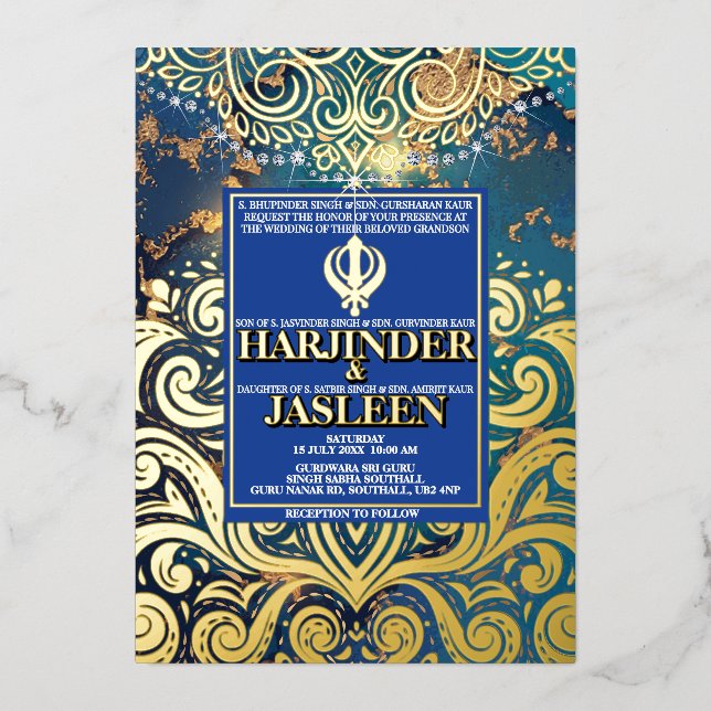 Luxury Glitter Blue Sikh Anand Karaj Indian (Front)