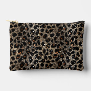 Luxury Glitter Brown Black Gold Leopard Pattern Accessory Pouch