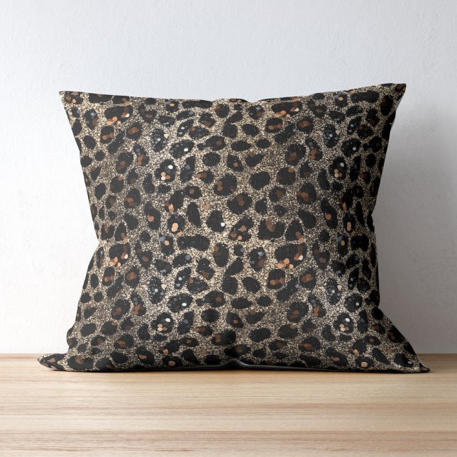 Luxury Glitter Brown Black Gold Leopard Pattern Cushion (Creator Uploaded)