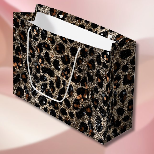 Luxury Glitter Brown Black Gold Leopard Pattern Large Gift Bag (Creator Uploaded)