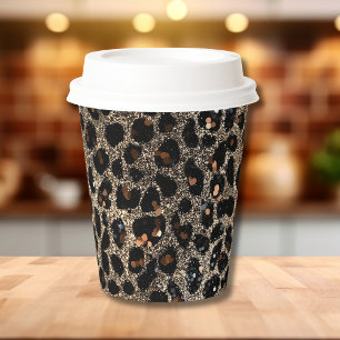 Luxury Glitter Brown Black Gold Leopard Pattern Paper Cups