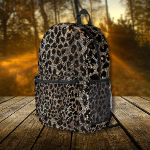 Luxury Glitter Brown Black Gold Leopard Pattern Printed Backpack