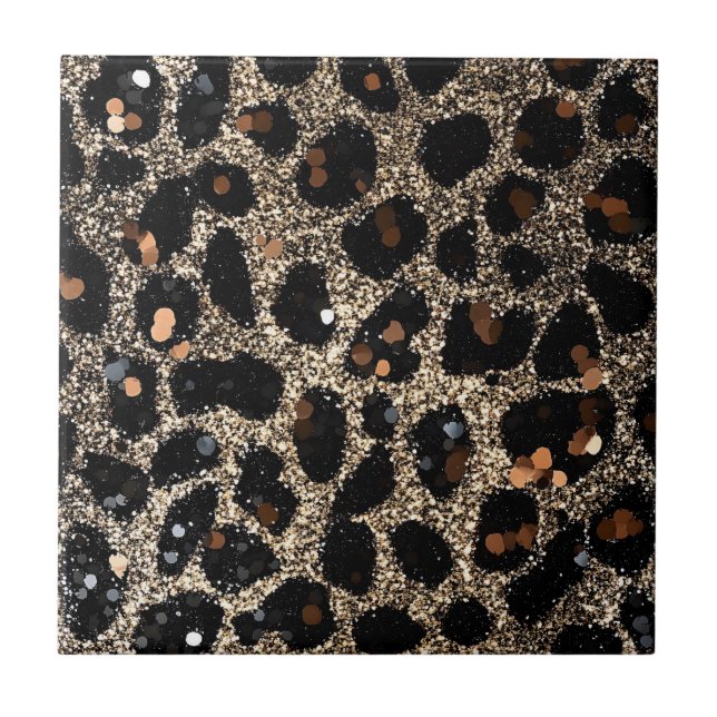 Luxury Glitter Brown Black Gold Leopard Pattern Tile (Front)