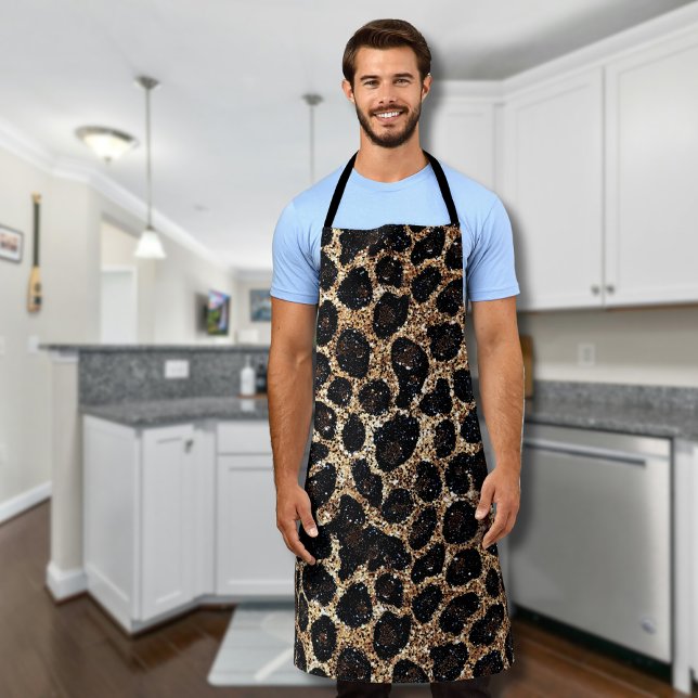 Luxury Glitter Gold Brown Black Leopard Pattern Apron (Creator Uploaded)