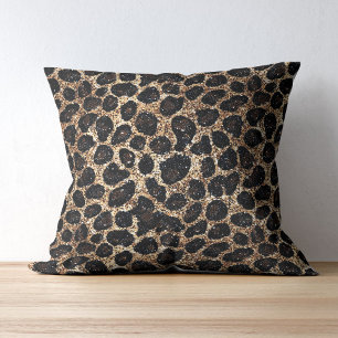 Luxury Glitter Gold Brown Black Leopard Pattern Cushion