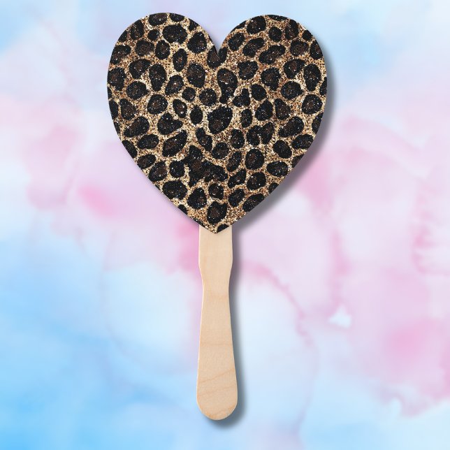Luxury Glitter Gold Brown Black Leopard Pattern Hand Fan (Creator Uploaded)