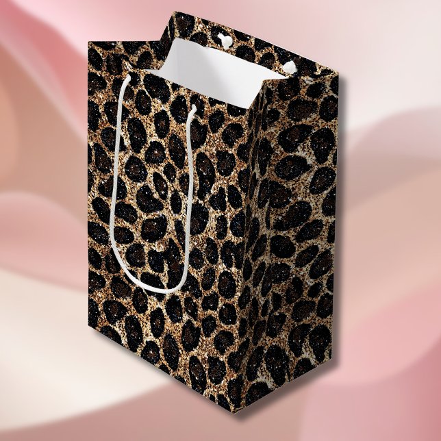 Luxury Glitter Gold Brown Black Leopard Pattern Medium Gift Bag (Creator Uploaded)