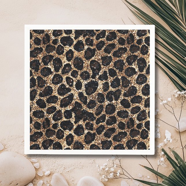 Luxury Glitter Gold Brown Black Leopard Pattern Napkin (Creator Uploaded)