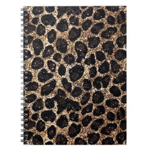 Luxury Glitter Gold Brown Black Leopard Pattern Notebook